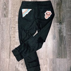 Hand-Painted Black Distressed Denim Jeans Size 6